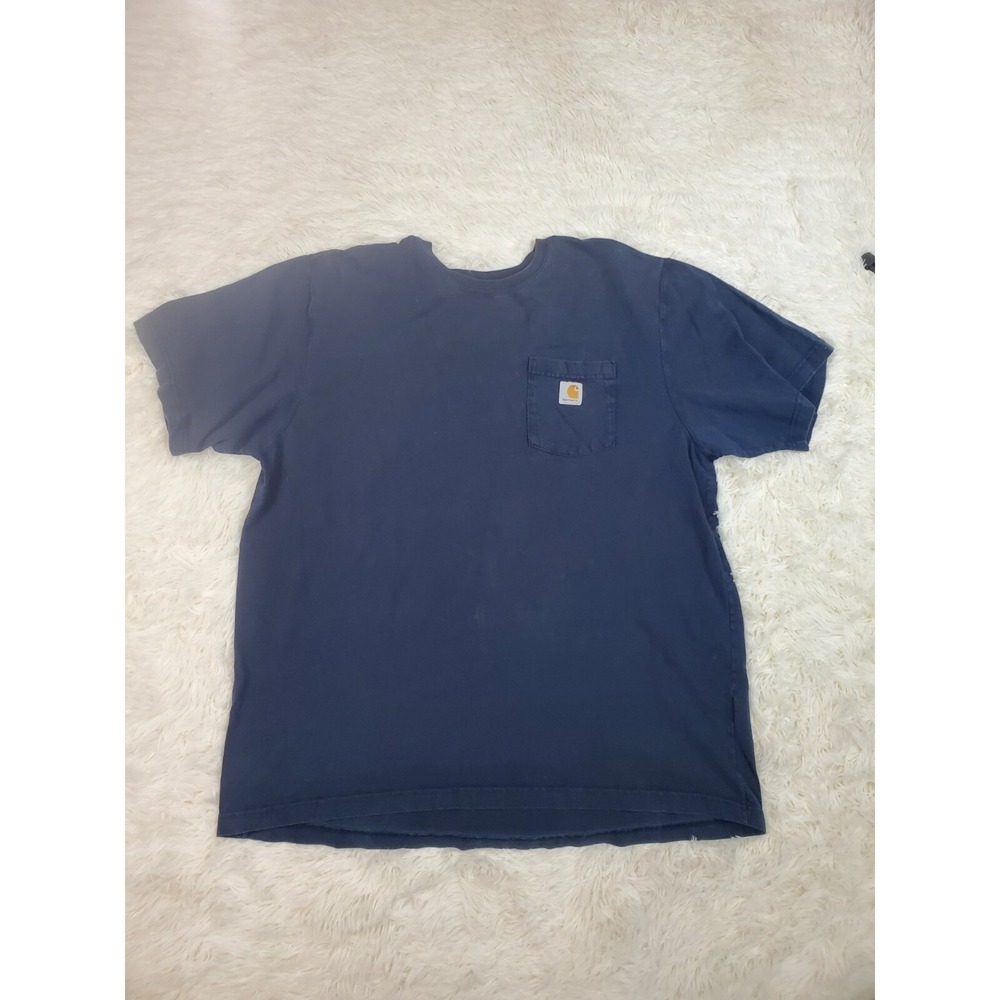 Carhartt Shirt Mens Extra Large Pocket Logo Original Fit Navy Blue Short Shelves
